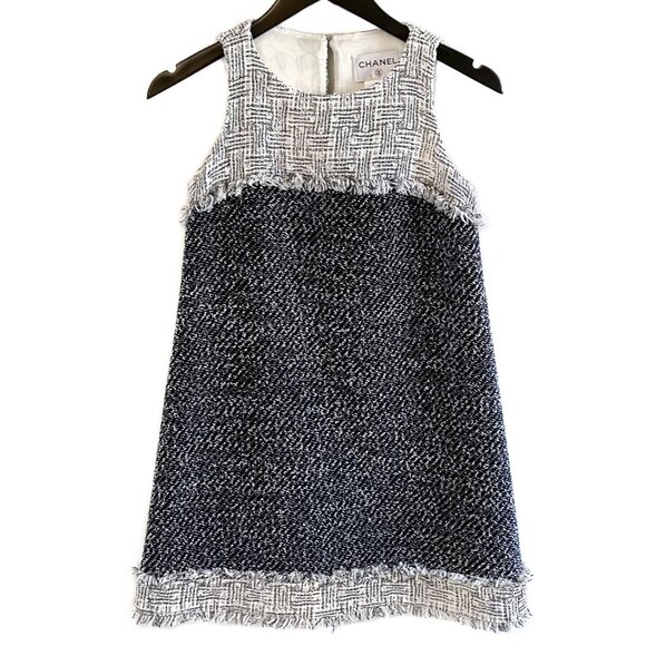 Chanel 2014 Black Ivory Tweed Combo Sleeveless Shift Dress - Picture 1 of 9